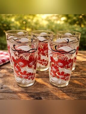 Vintage Set of 5 Tumblers Swanky Swings Phlox Dogwood